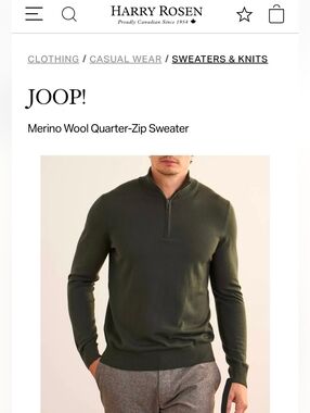 JOOP! Extra Fine Merino Wool 1/4 Zip Sweater – XL